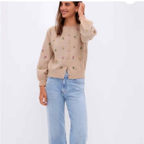 NOT FOR SALE Tuckernuck Multi Floral Embellishment Elsie Cardigan in Tan - Picture 10 of 11